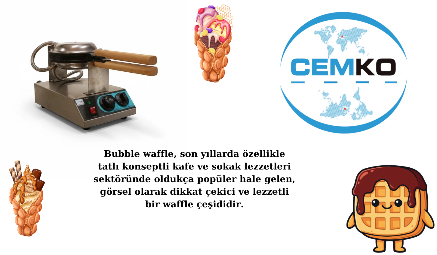 Bubble Waffle Makinesi Zaman Ayarlı 1. Kalite Teflon