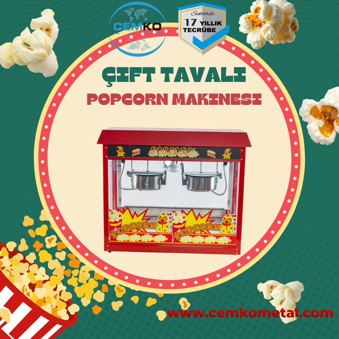 çift tavalı popcorn mısır patlatma sinemalı model