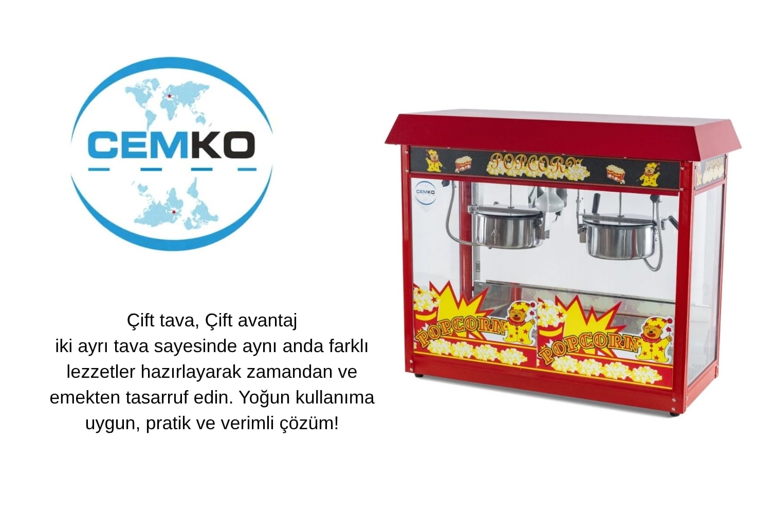 Patlamış mısır makinesi çift tavalı