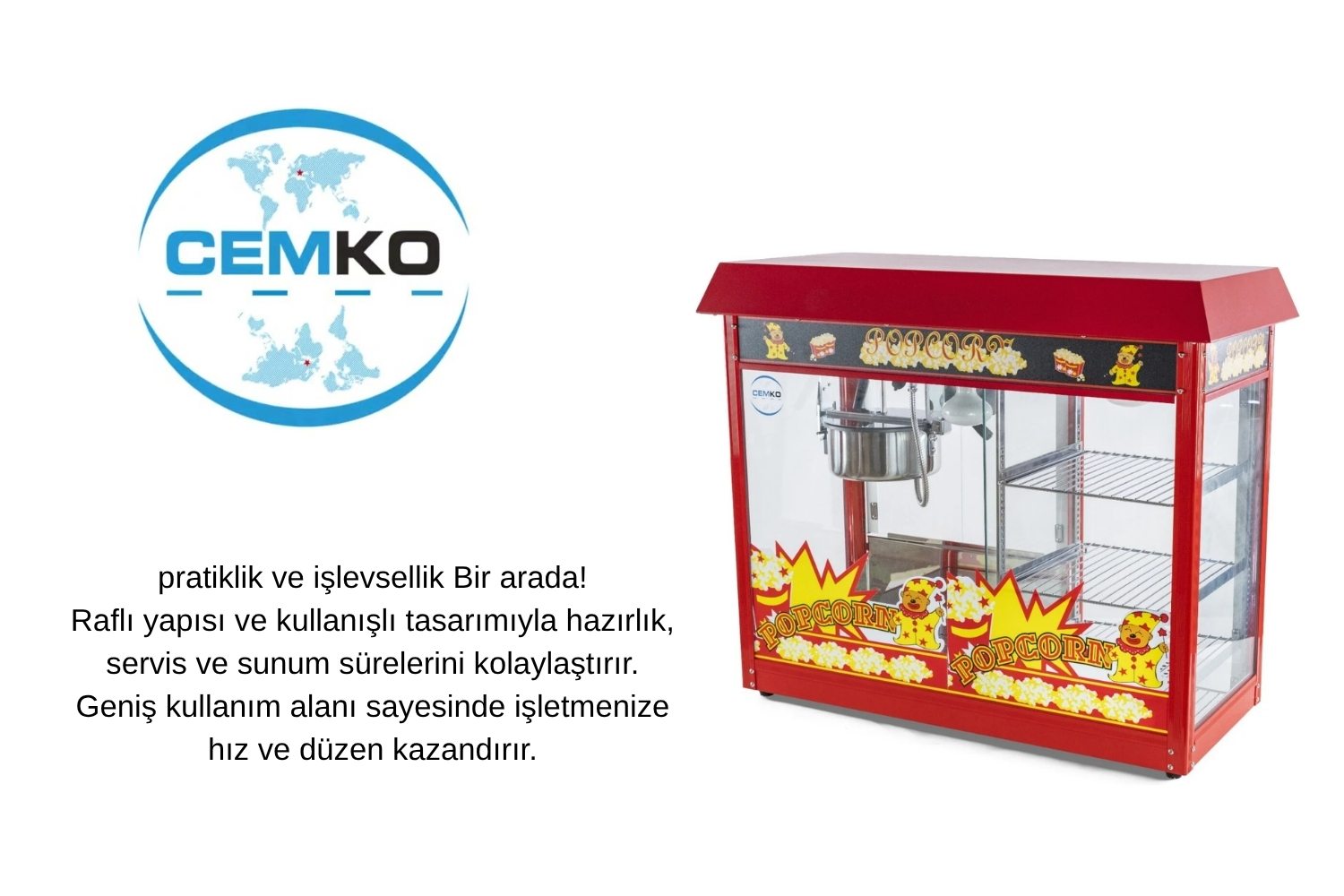Patlamış mısır makinesi raflı