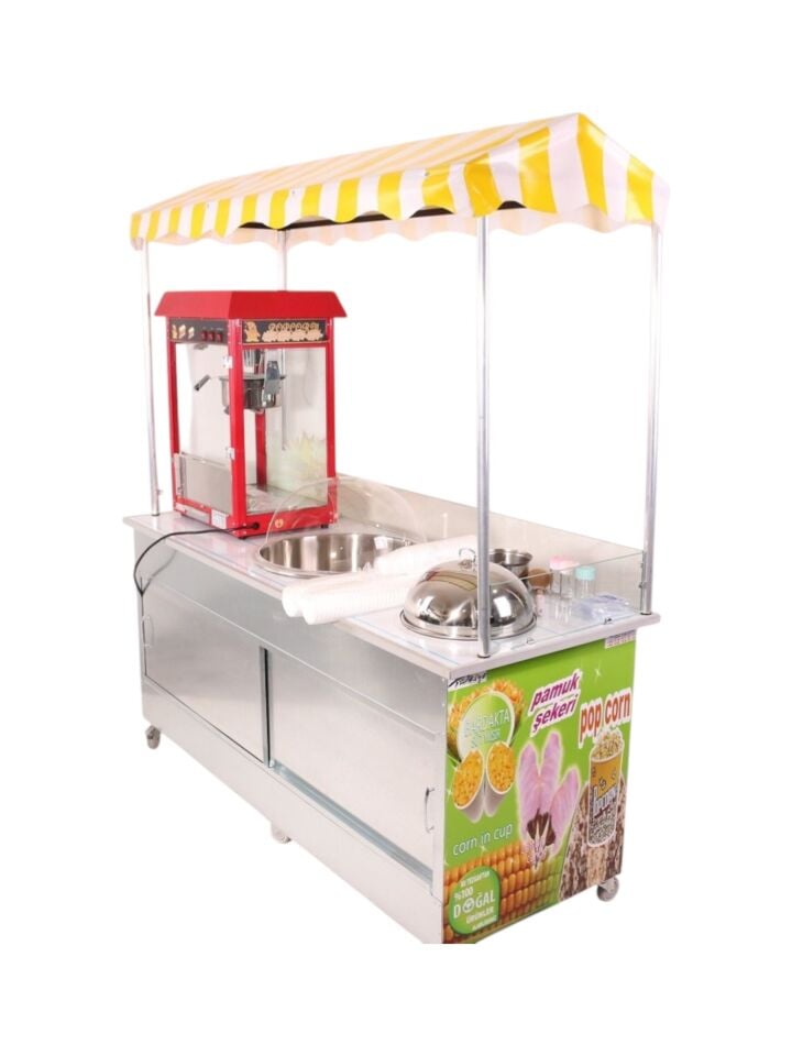 Pamuk Şeker Popcorn ve Bardakta Mısır Arabası (Model Antalya) 65x180