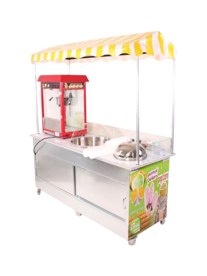 Pamuk Şeker Popcorn ve Bardakta Mısır Arabası (Model Antalya) 65x180
