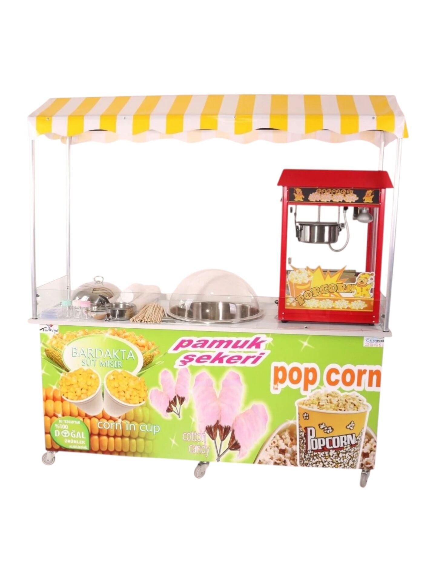 Pamuk Şeker Popcorn ve Bardakta Mısır Arabası (Model Antalya) 65x180
