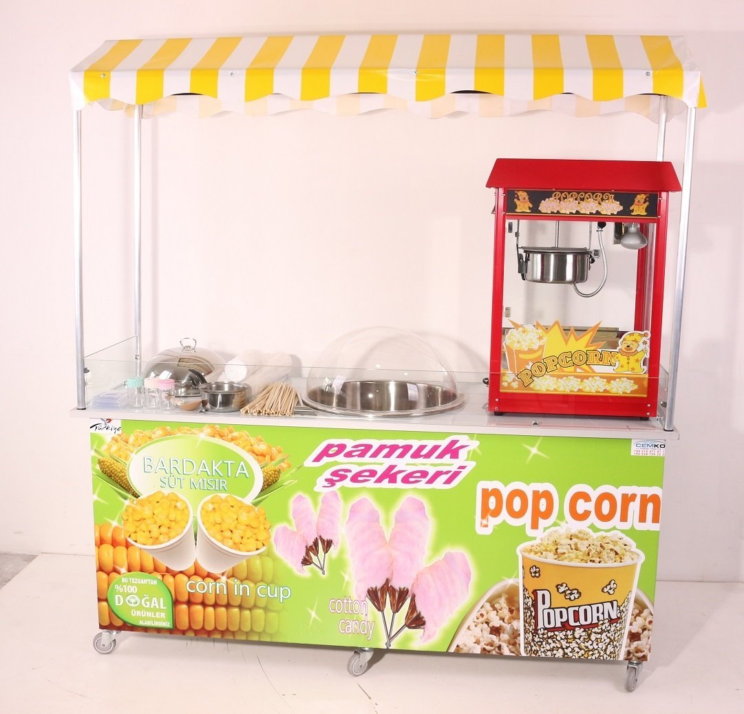 Pamuk Şeker Popcorn ve Bardakta Mısır Arabası (Model Antalya) 65x180