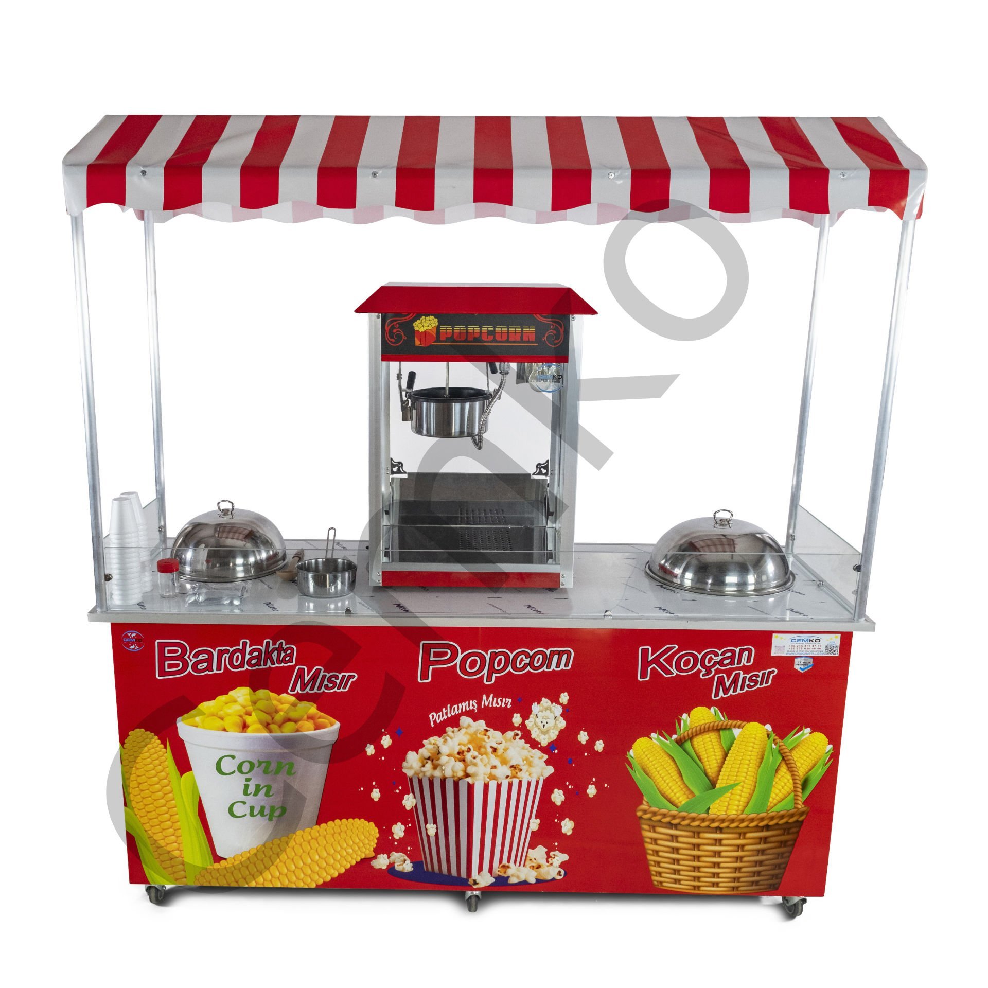 Popcorn Mısır Patlatma, Koçan Mısır ve Bardakta Mısır Tezgahı (Model Ayvalık) 65x180