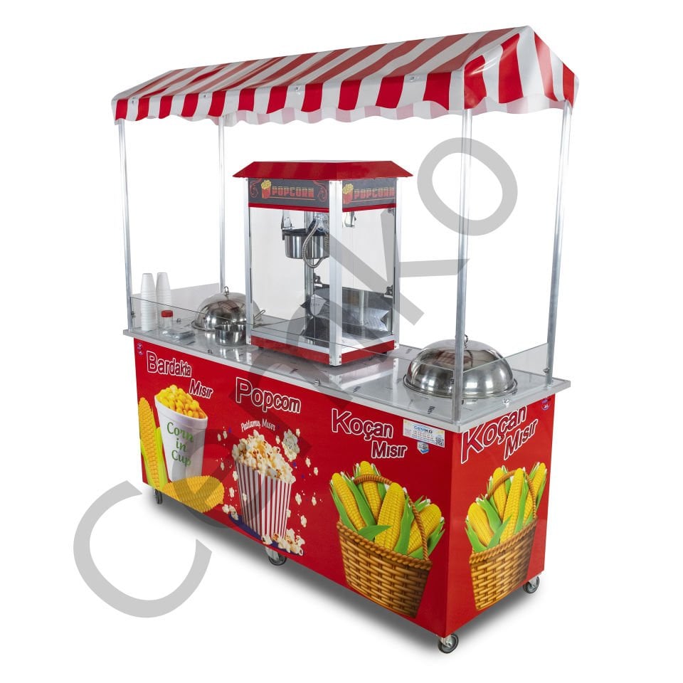 Popcorn Mısır Patlatma, Koçan Mısır ve Bardakta Mısır Tezgahı (Model Ayvalık) 65x180