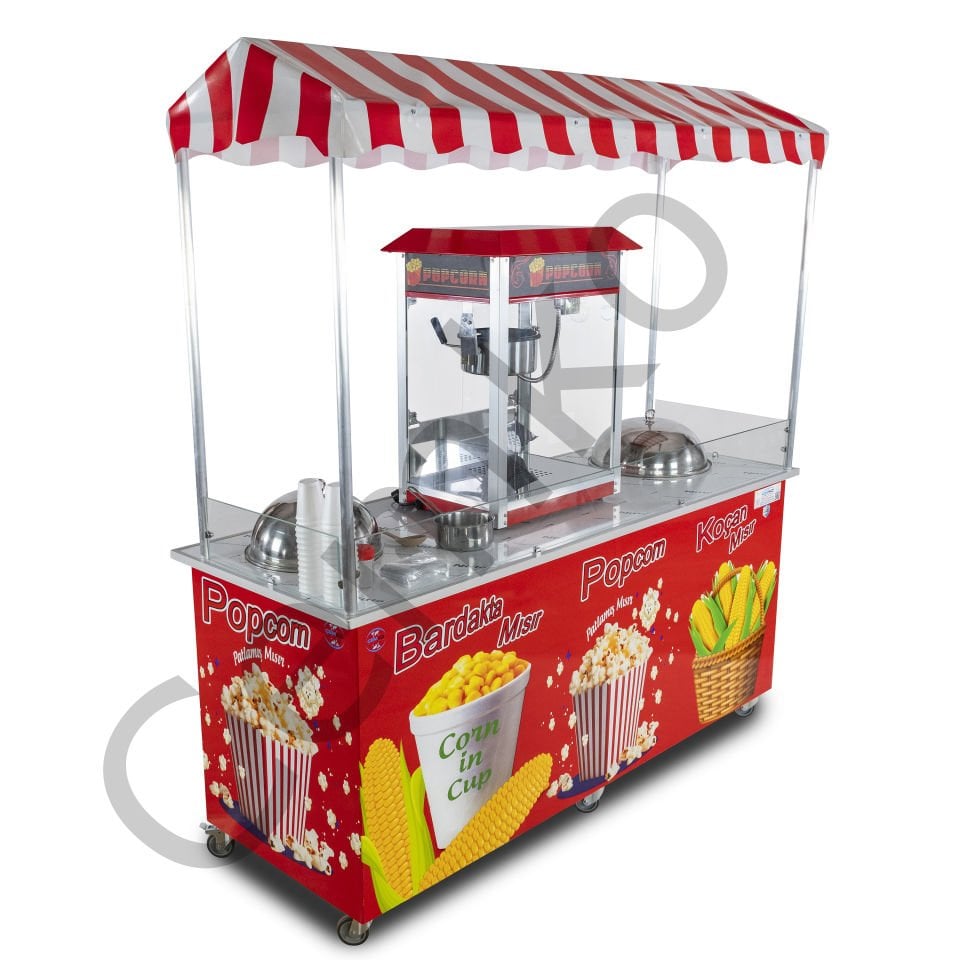 Popcorn Mısır Patlatma, Koçan Mısır ve Bardakta Mısır Tezgahı (Model Ayvalık) 65x180