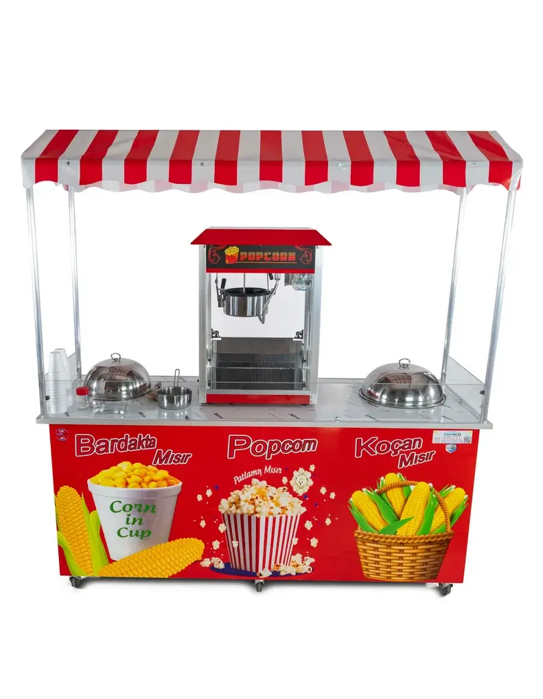 Popcorn Mısır Patlatma, Koçan Mısır ve Bardakta Mısır Tezgahı (Model Ayvalık) 65x180