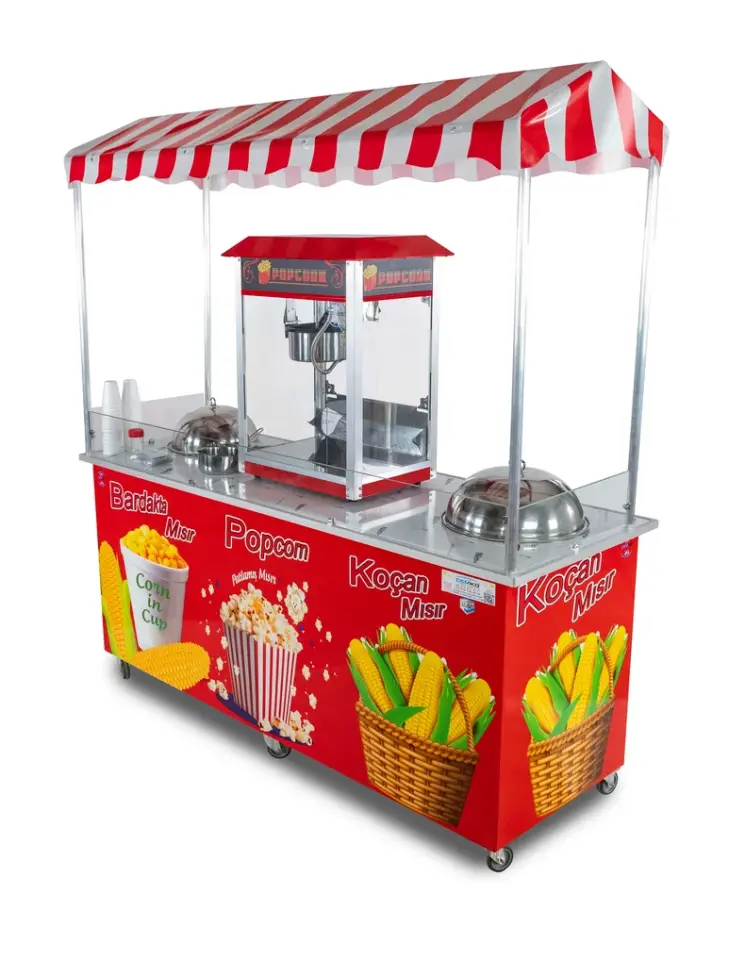 Popcorn Mısır Patlatma, Koçan Mısır ve Bardakta Mısır Tezgahı (Model Ayvalık) 65x180