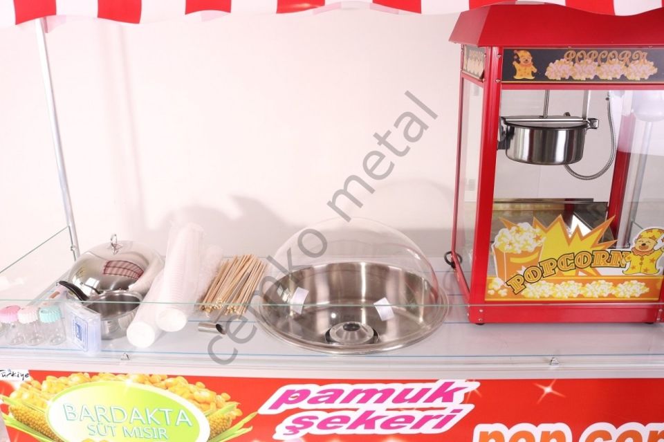 Popcorn Pamuk Şeker ve Bardakta Mısır Arabası 65x180 (Model Marmaris)