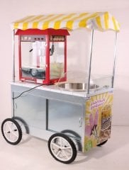 Tekerlekli Popcorn Mısır Patlatma ve Pamuk Şeker Arabası (Model Dalaman) 60x120