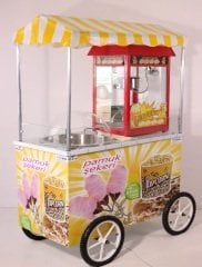 Tekerlekli Popcorn Mısır Patlatma ve Pamuk Şeker Arabası (Model Dalaman) 60x120