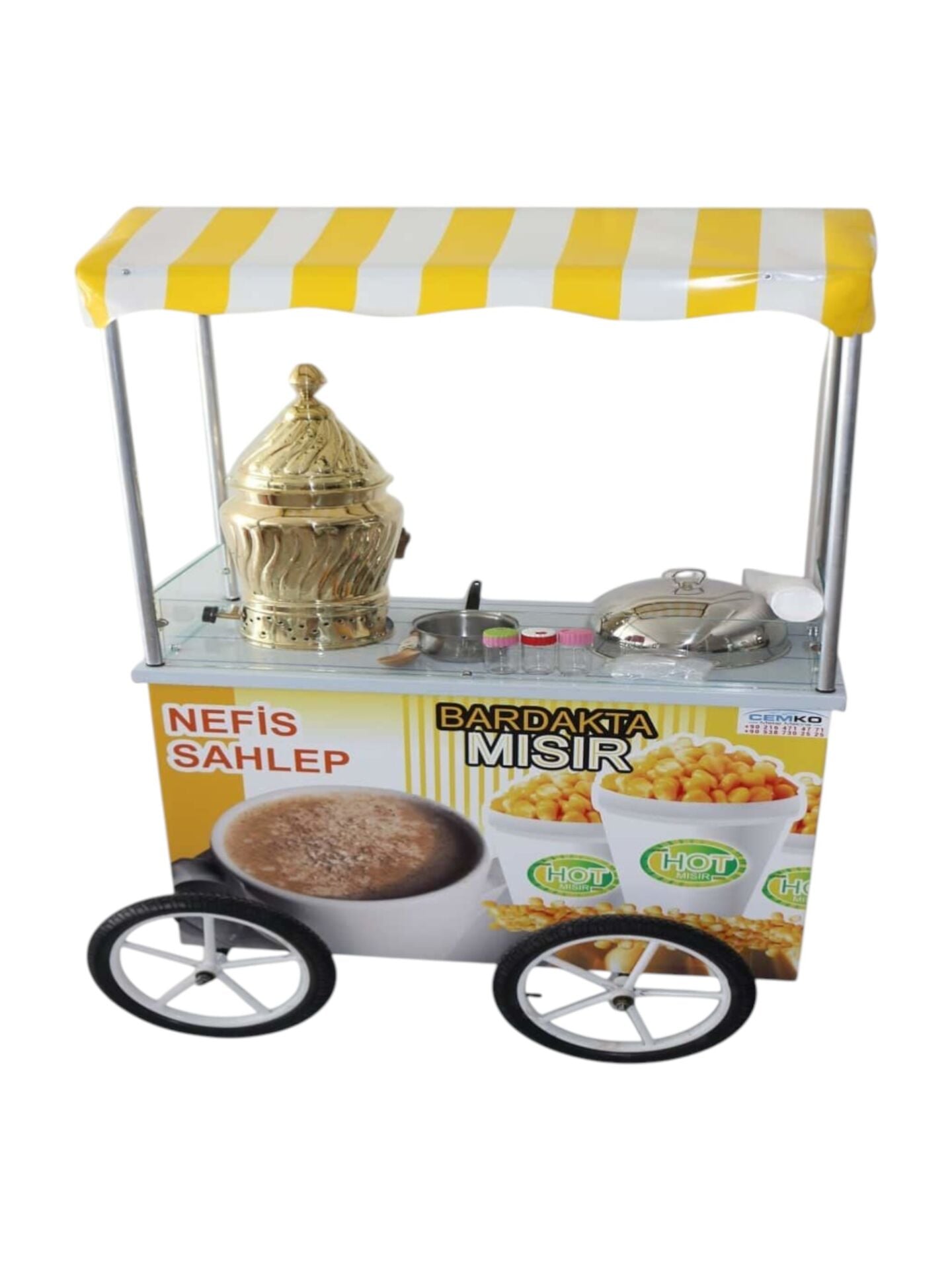 Seyyar Sahlep Kazanı ve Mısır Arabası - Tüplü (Model Aksaray) 60x100