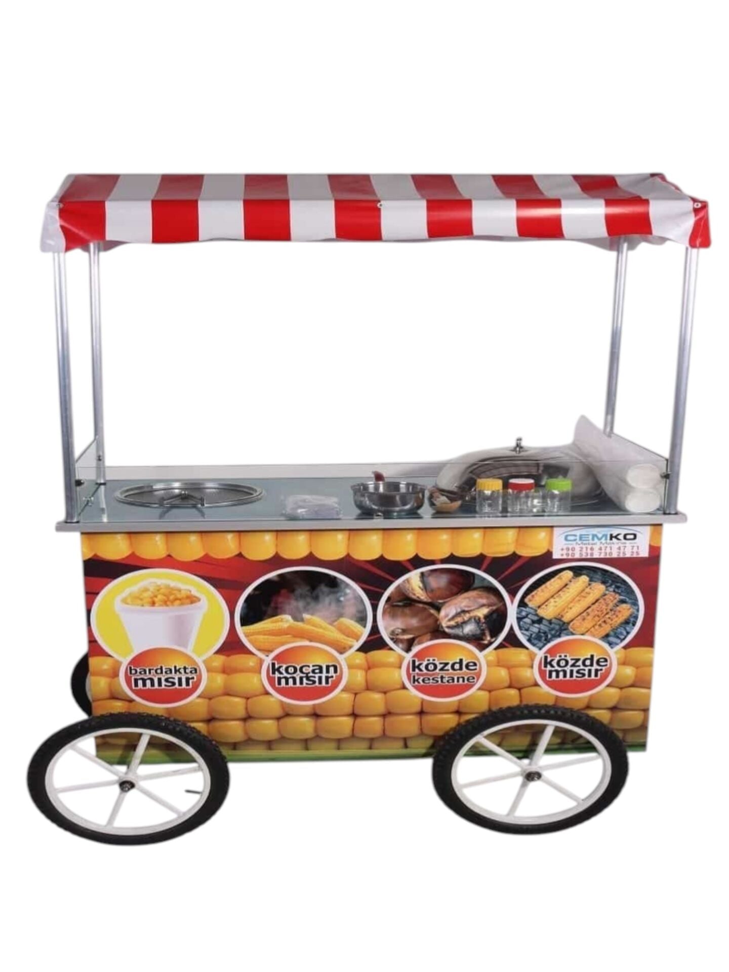 Tekerlekli Bardakta Mısır Koçan Mısır ve Közde Kestane Mısır Arabası (Model Alanya)