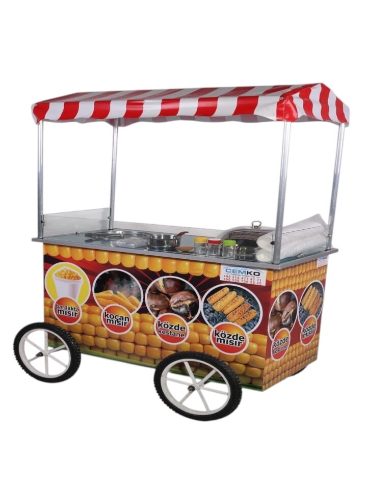 Tekerlekli Bardakta Mısır Koçan Mısır ve Közde Kestane Mısır Arabası (Model Alanya)