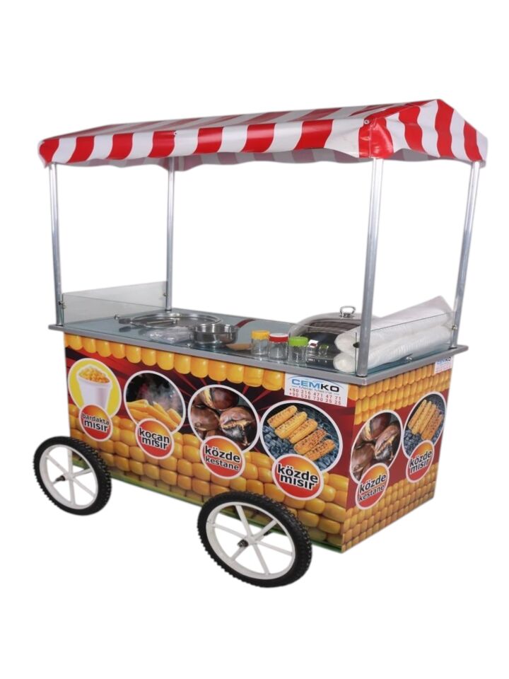 Tekerlekli Bardakta Mısır Koçan Mısır ve Közde Kestane Mısır Arabası (Model Alanya)