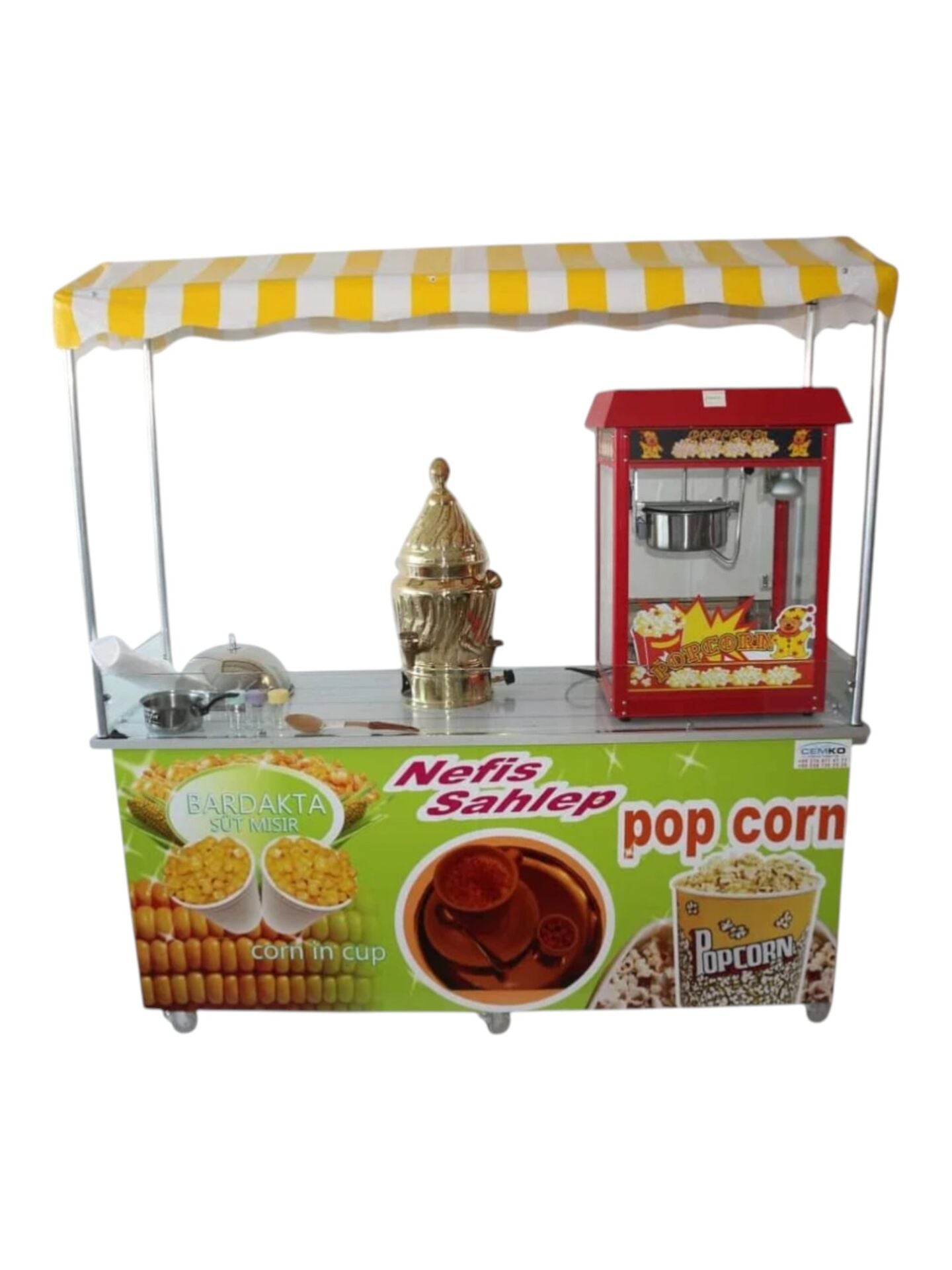 Sahlep Bardakta Mısır ve Mısır Patlatma Arabası (Model Topkapı) 65x180