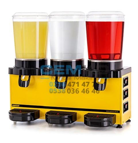 Panoramik Üçlü 10+10+10 Soğuk İçecek Dispenseri Limonata Ayran ve Şerbet Makinesi