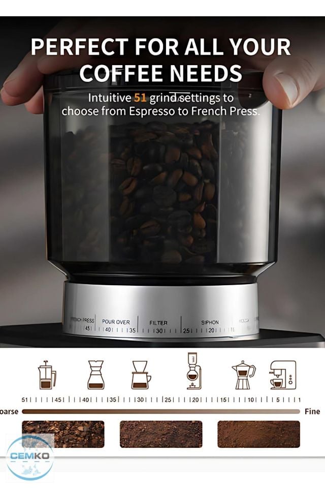 Vosco Dijital Espresso Kahve Değirmeni ve Öğütücü