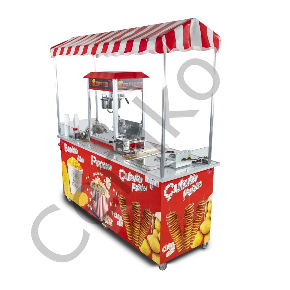 Çubukta Patates Bardakta Mısır ve Popcorn Arabası 65x180 (Model Kastamonu)