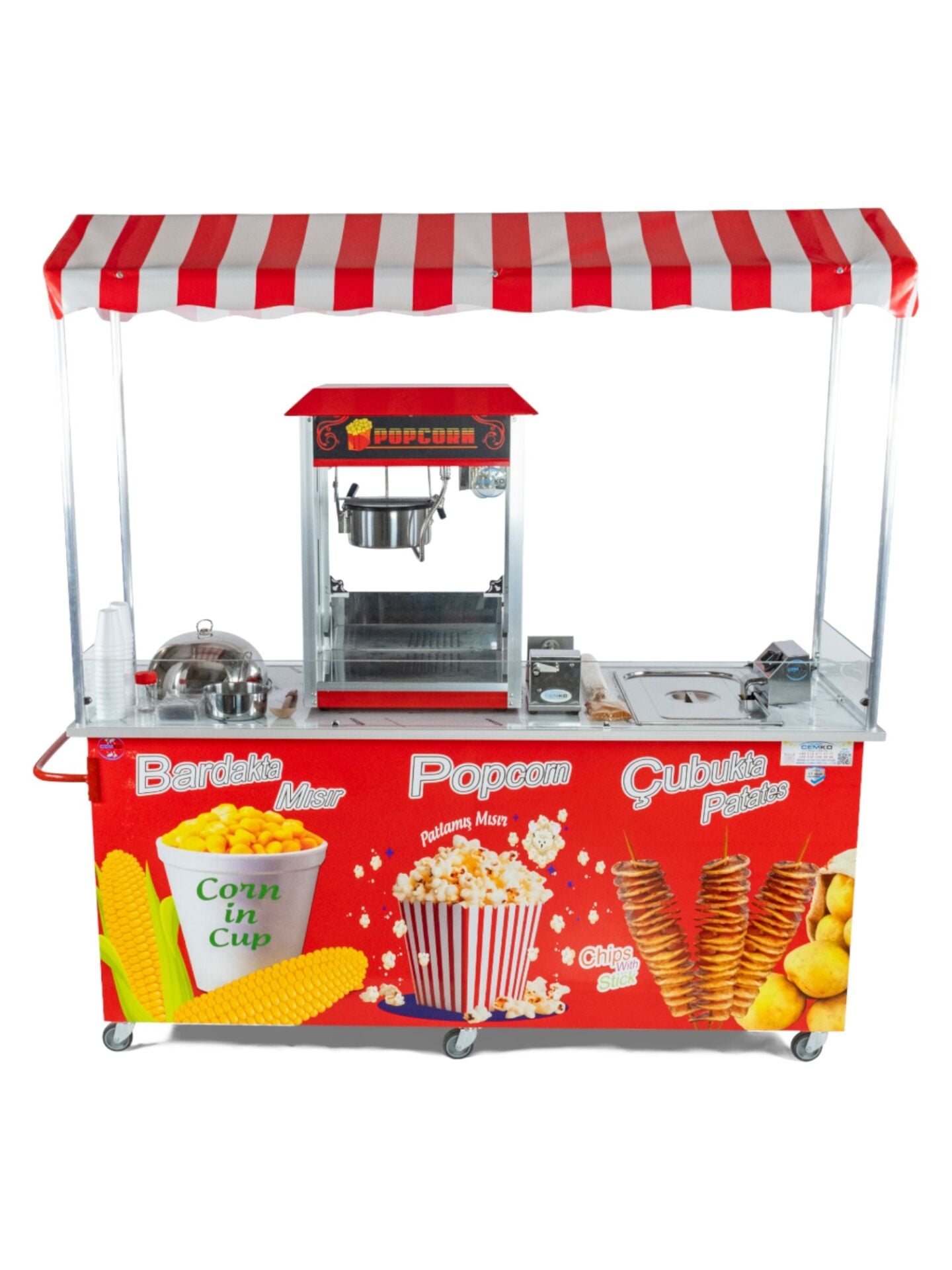 Çubukta Patates Bardakta Mısır ve Popcorn Arabası 65x180 (Model Kastamonu)