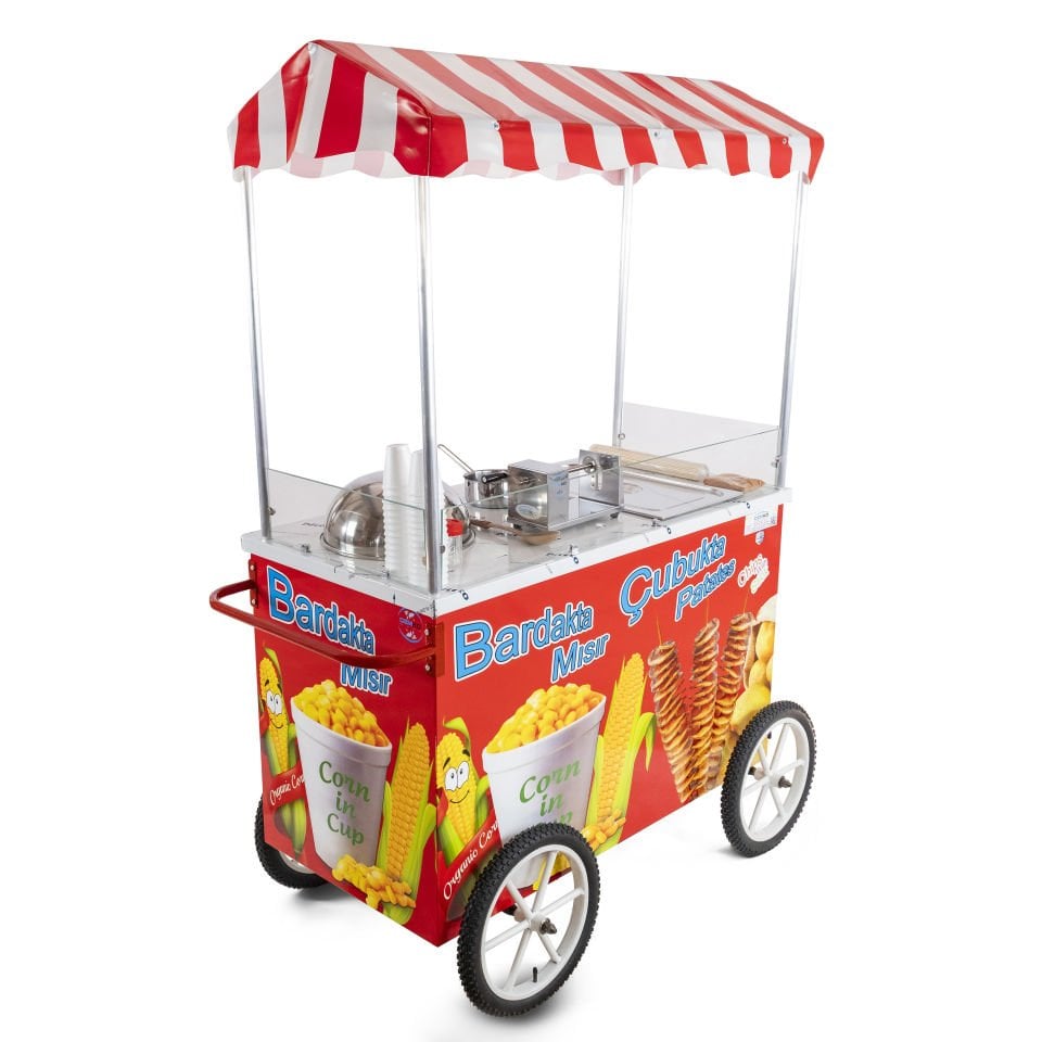 Çubukta Patates ve Bardakta Mısır Arabası 60x120 Tüplü Tekerlekli (Model Edirne)