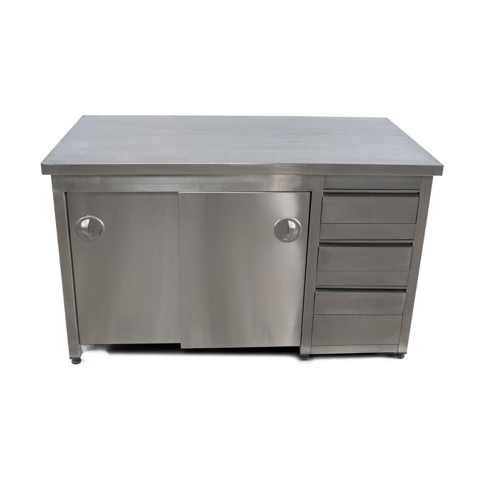 Paslanmaz Çalışma Tezgahı 3 Çekmeceli 304 Krom Paslanmaz 70cm x 140cm