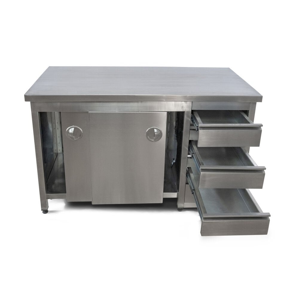 Paslanmaz Çalışma Tezgahı 3 Çekmeceli 304 Krom Paslanmaz 70cm x 140cm