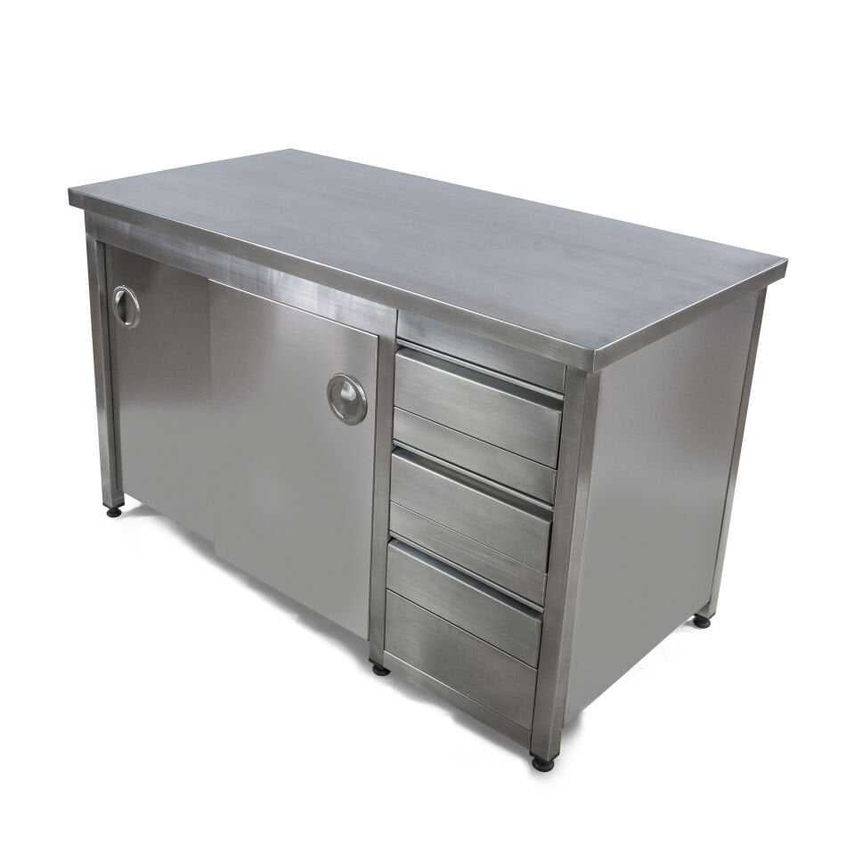 Paslanmaz Çalışma Tezgahı 3 Çekmeceli 304 Krom Paslanmaz 70cm x 140cm